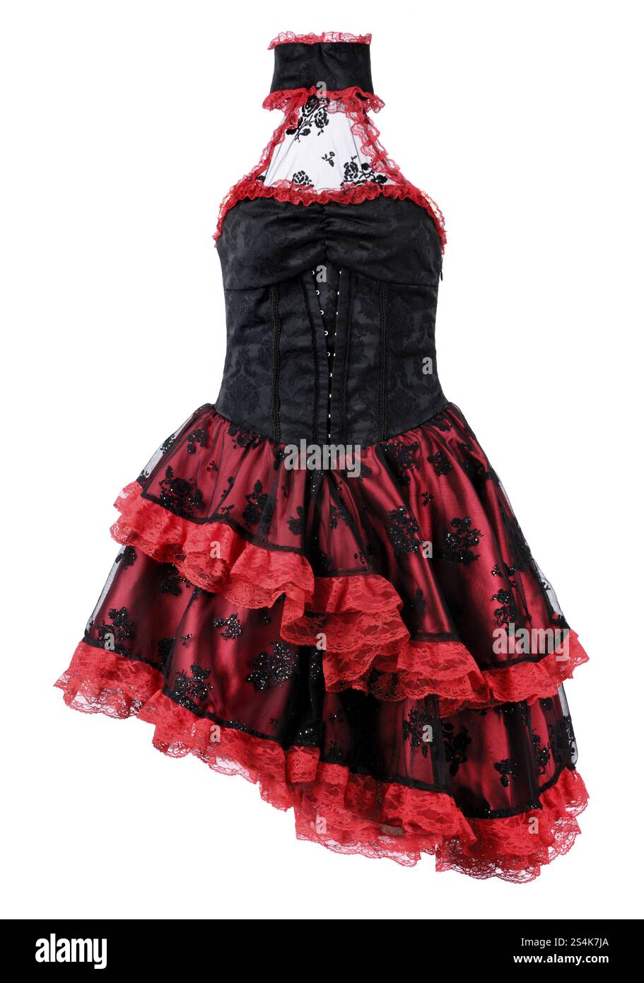 Red black vintage lacy dress isolated on white background Stock Photo