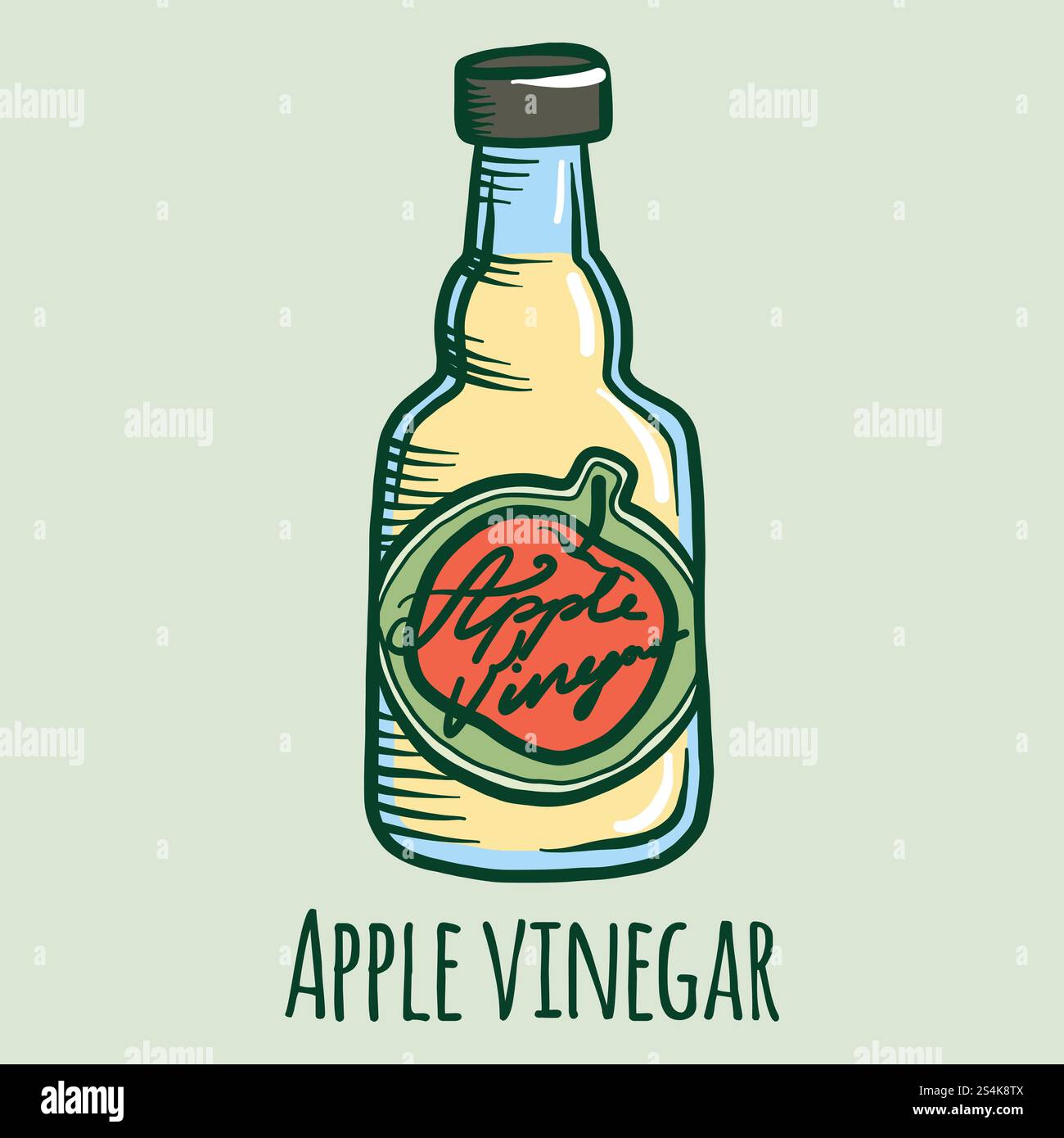 Apple vinegar icon. Hand drawn illustration of apple vinegar vector ...