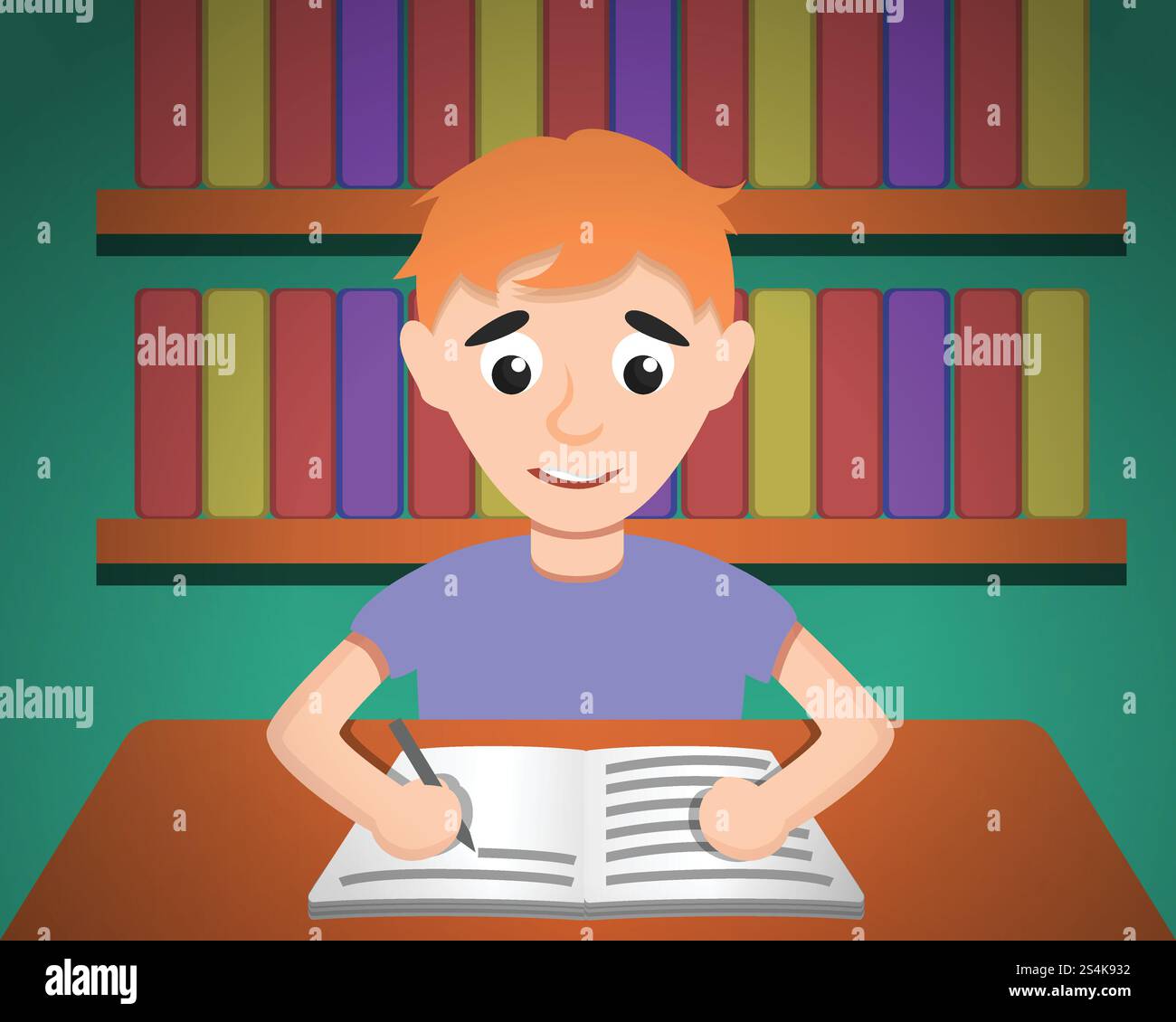 Make Homeworks Cartoon Boy make homework concept background. Cartoon illustration of boy make ...
