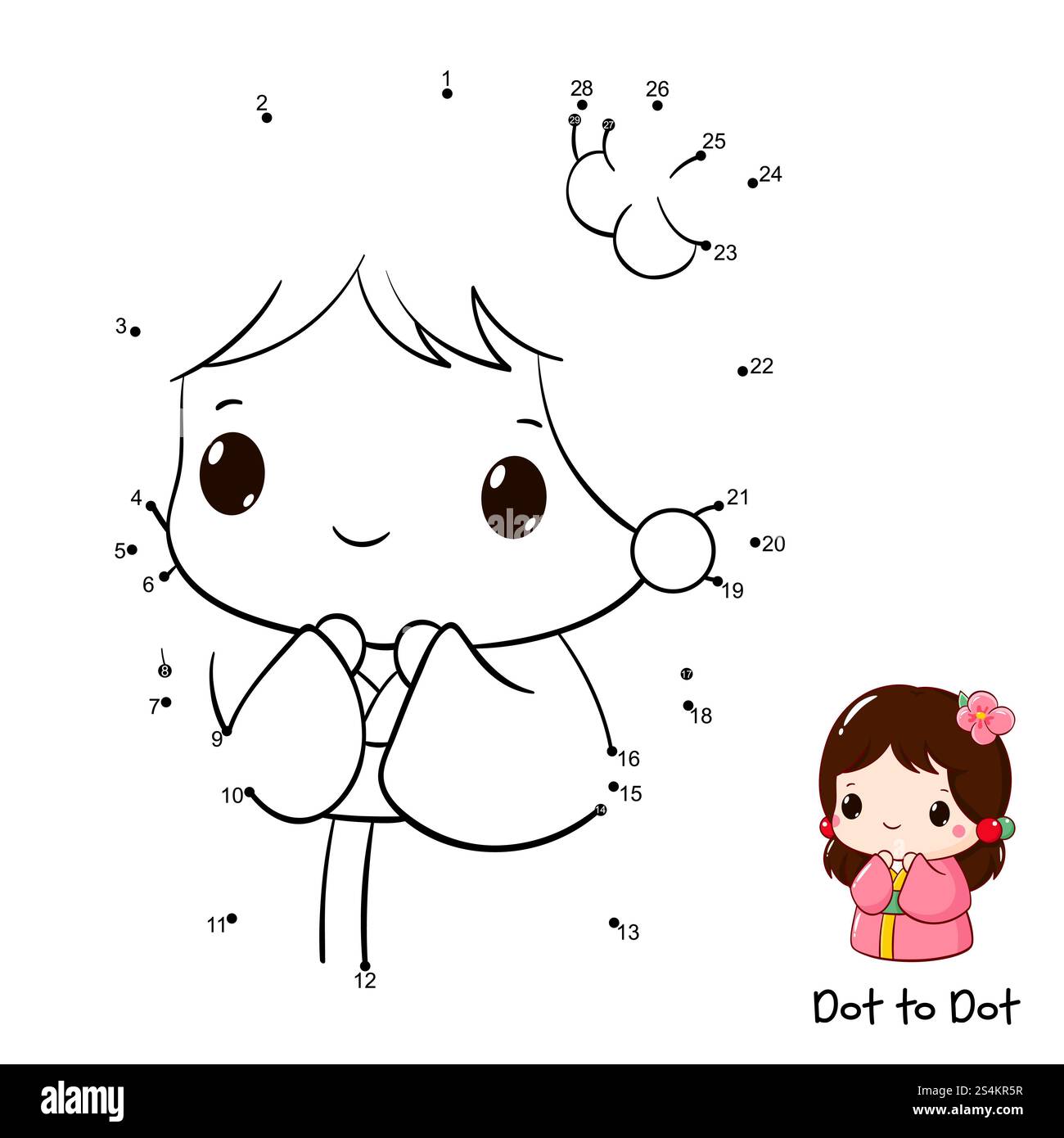 Connect The Dots and Draw cute girl. Dot to dot puzzle with cartoon ...
