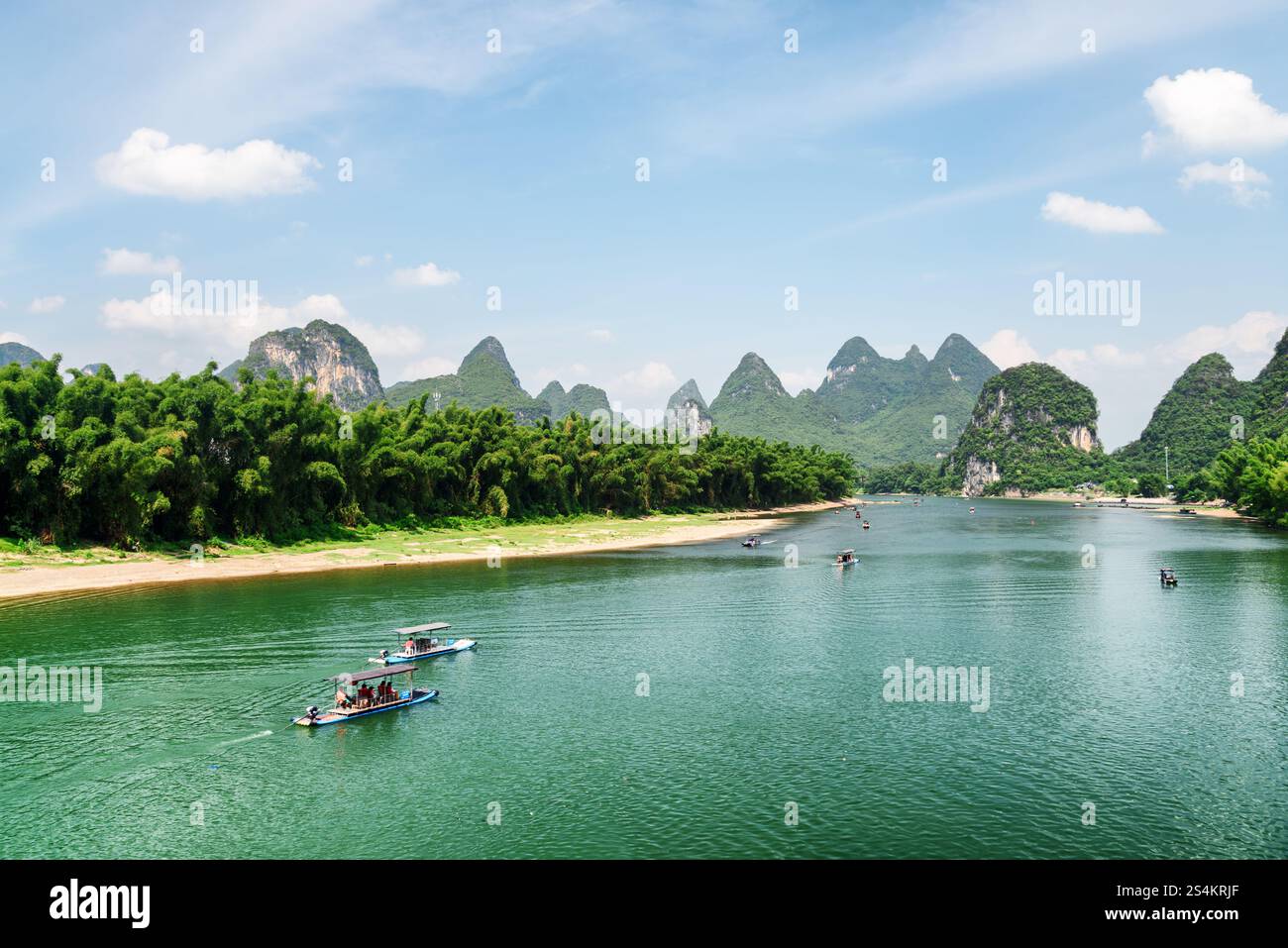 Tourist motorized rafts on the Li