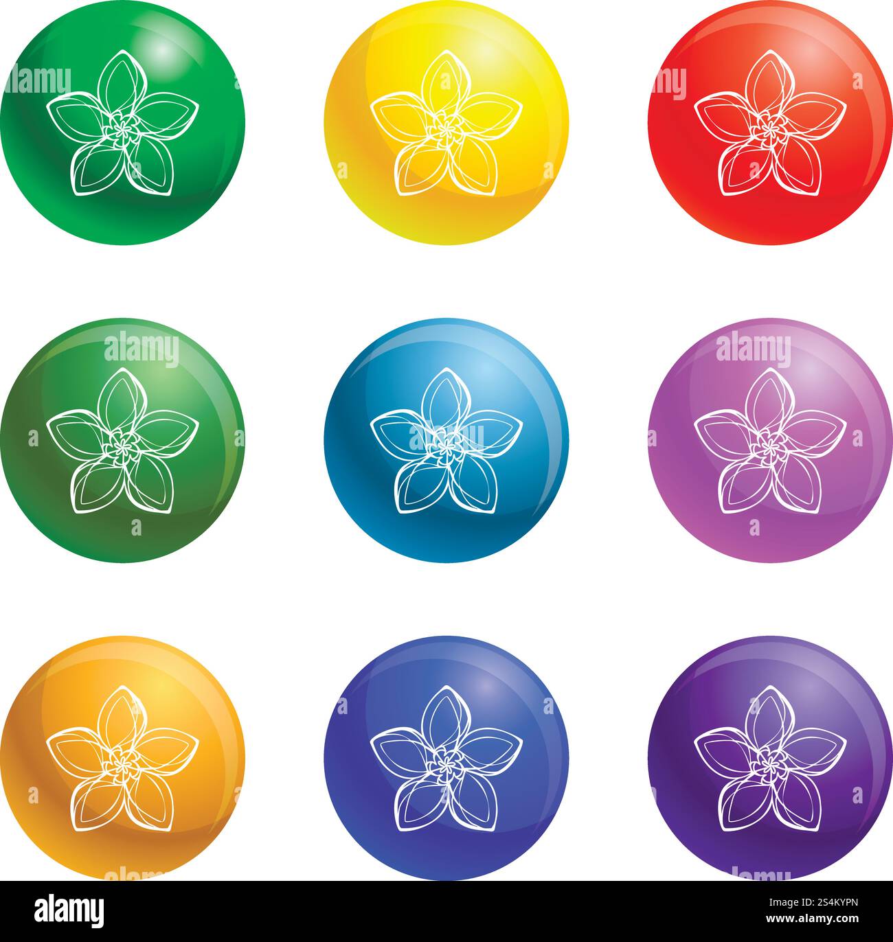 Lily exotic flower icons vector 9 color set isolated on white ...