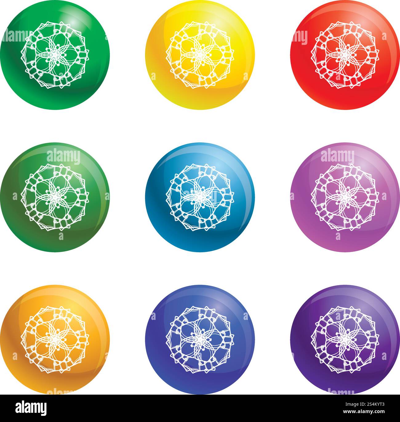 Abstract flower icons vector 9 color set isolated on white background ...