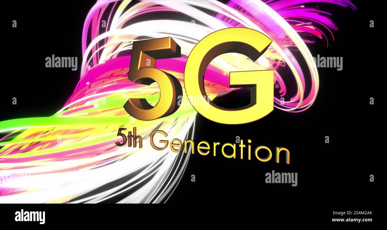 Image of 5g text, connections and data processing Stock Photo