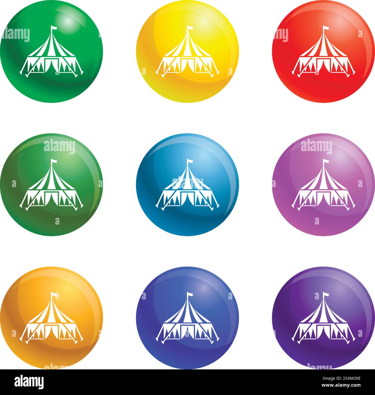 Circus tent icons vector 9 color set isolated on white background for ...