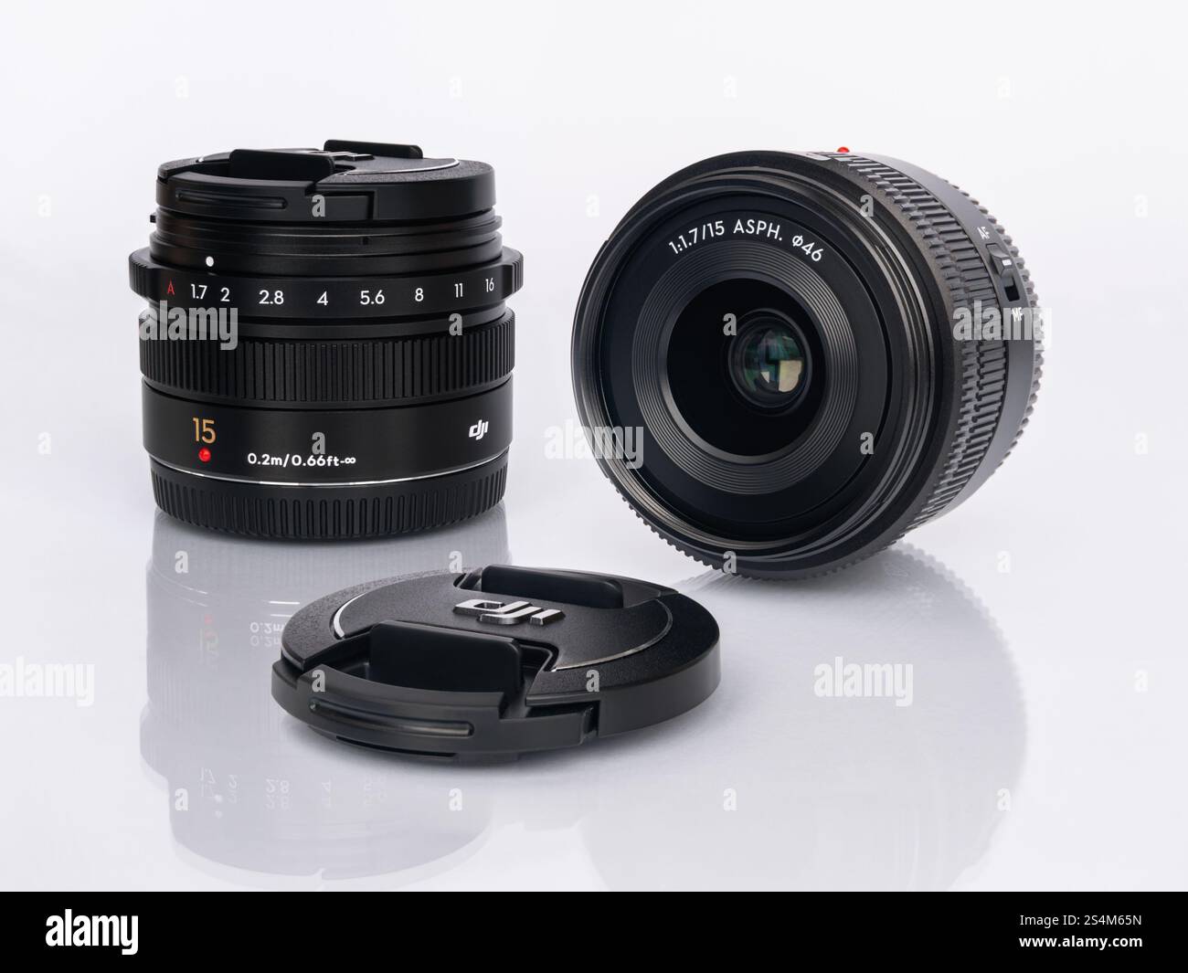 DJI 15mm f1.7 lens isolated on white background with reflection Stock ...