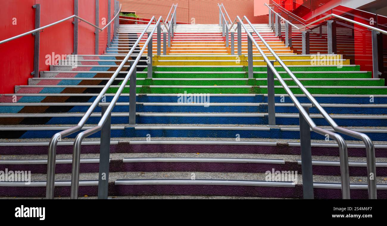 Rainbow stairs staircase, gay pride, inclusive building architecture Stock Photo