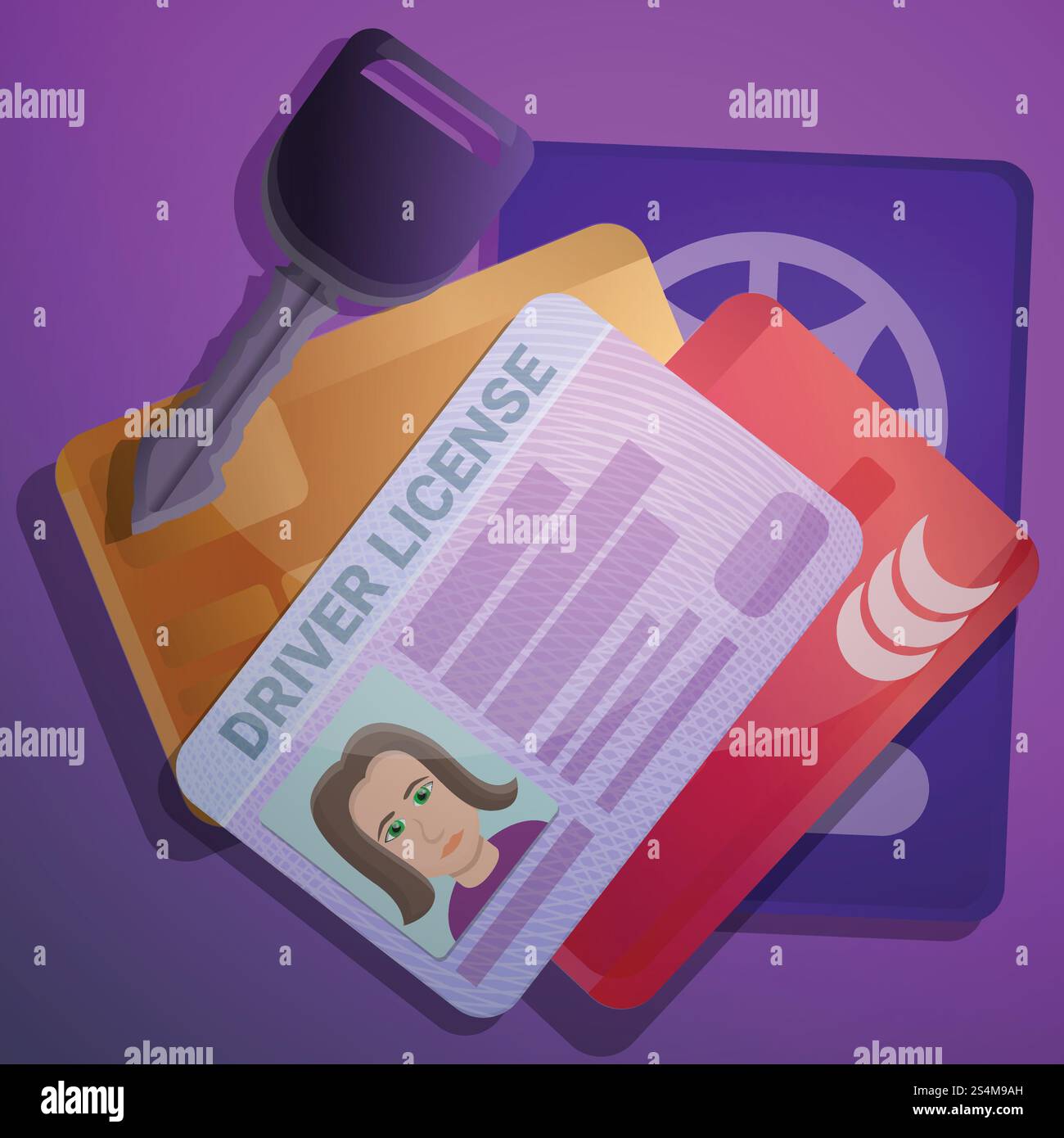 Driver license document concept background. Cartoon illustration of ...