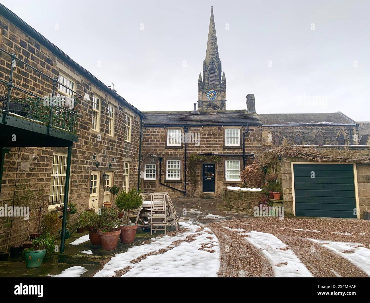 Burley in Wharfedale UK Yorkshire England Village Town people Winter Autumn Spring cold weather ice snow stone houses old Victorian design Church - Smartphone Captured Stock Image