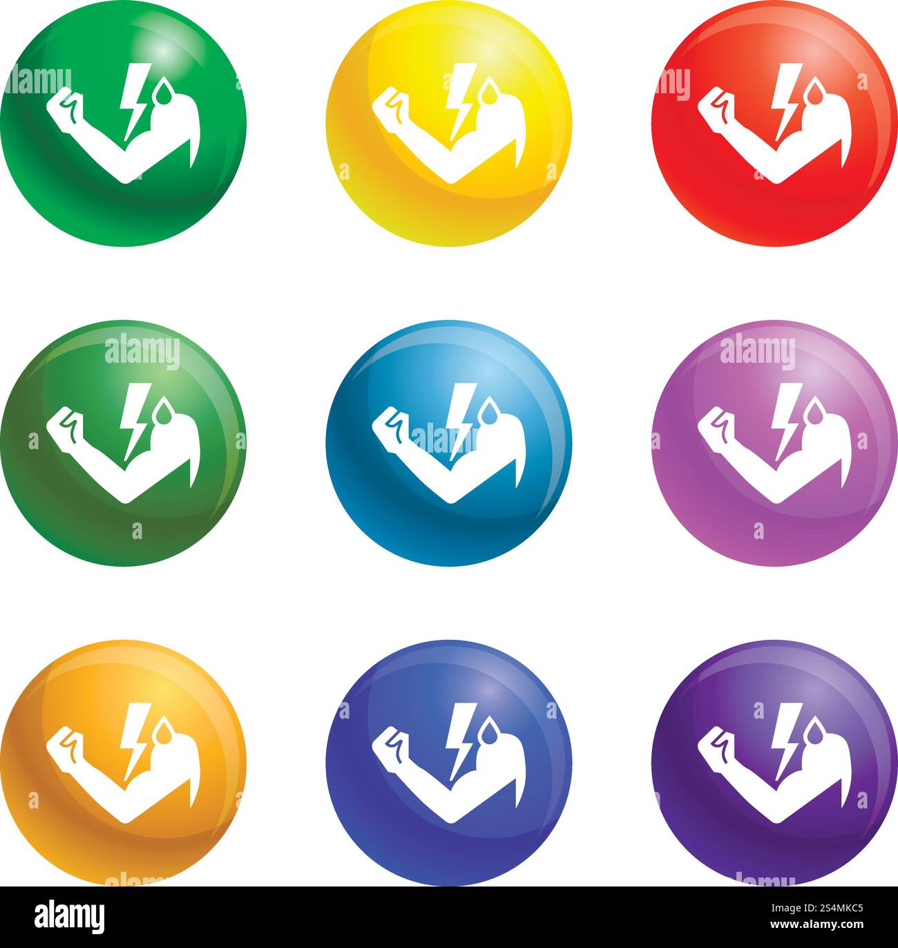 Power hand bolt icons vector 9 color set isolated on white background ...