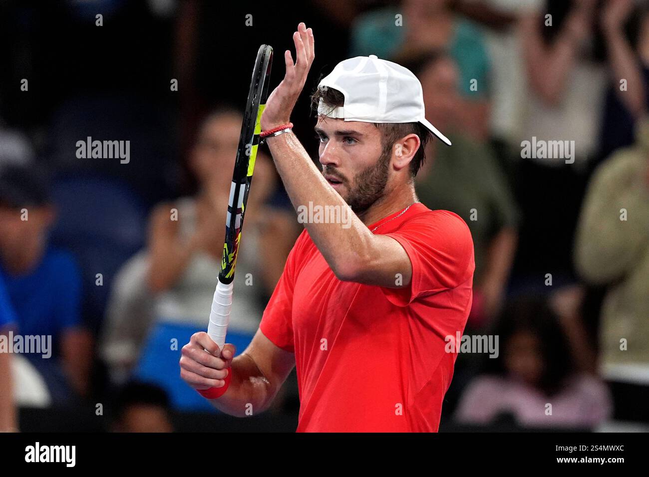 Jacob Fearnley of Britain reacts after defeating Nick Kyrgios of