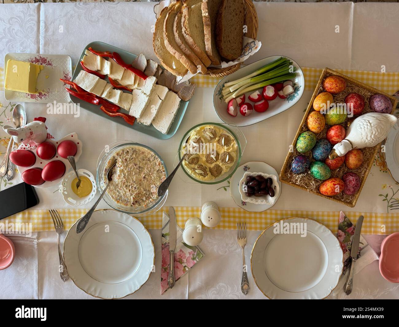 Festive Easter Romanian Table and Food Stock Photo
