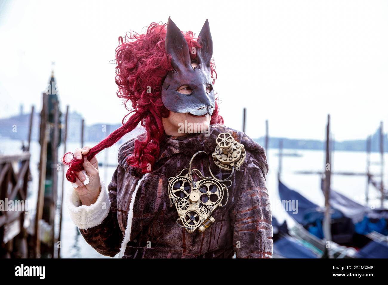 Female in steampunk attire with rabbit mask at venice carnival Stock ...