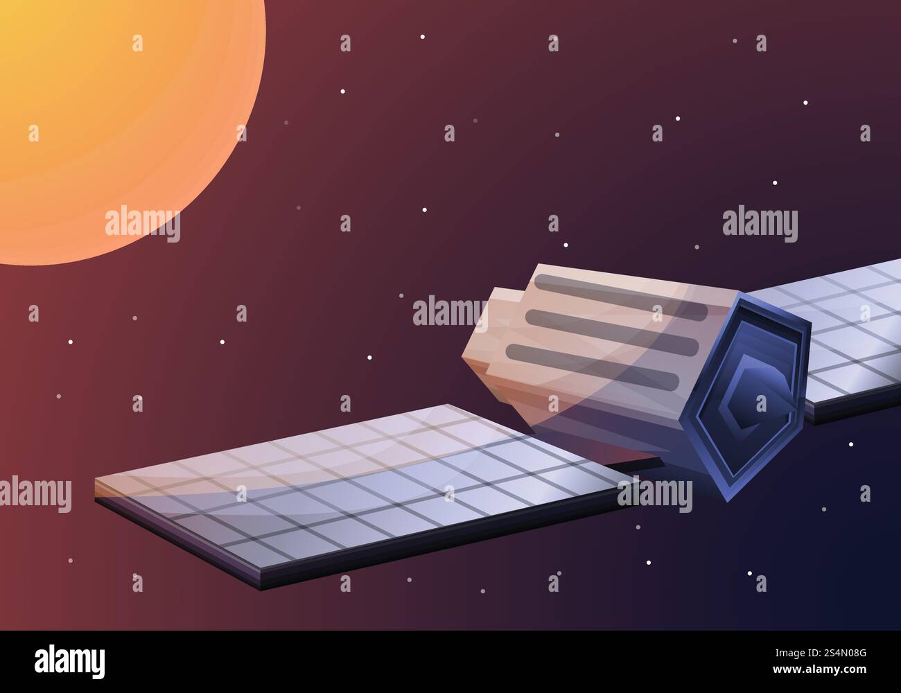 Satellite in space concept banner. Cartoon illustration of satellite in space vector concept banner for web design. Satellite in space concept banner, cartoon style Stock Vector
