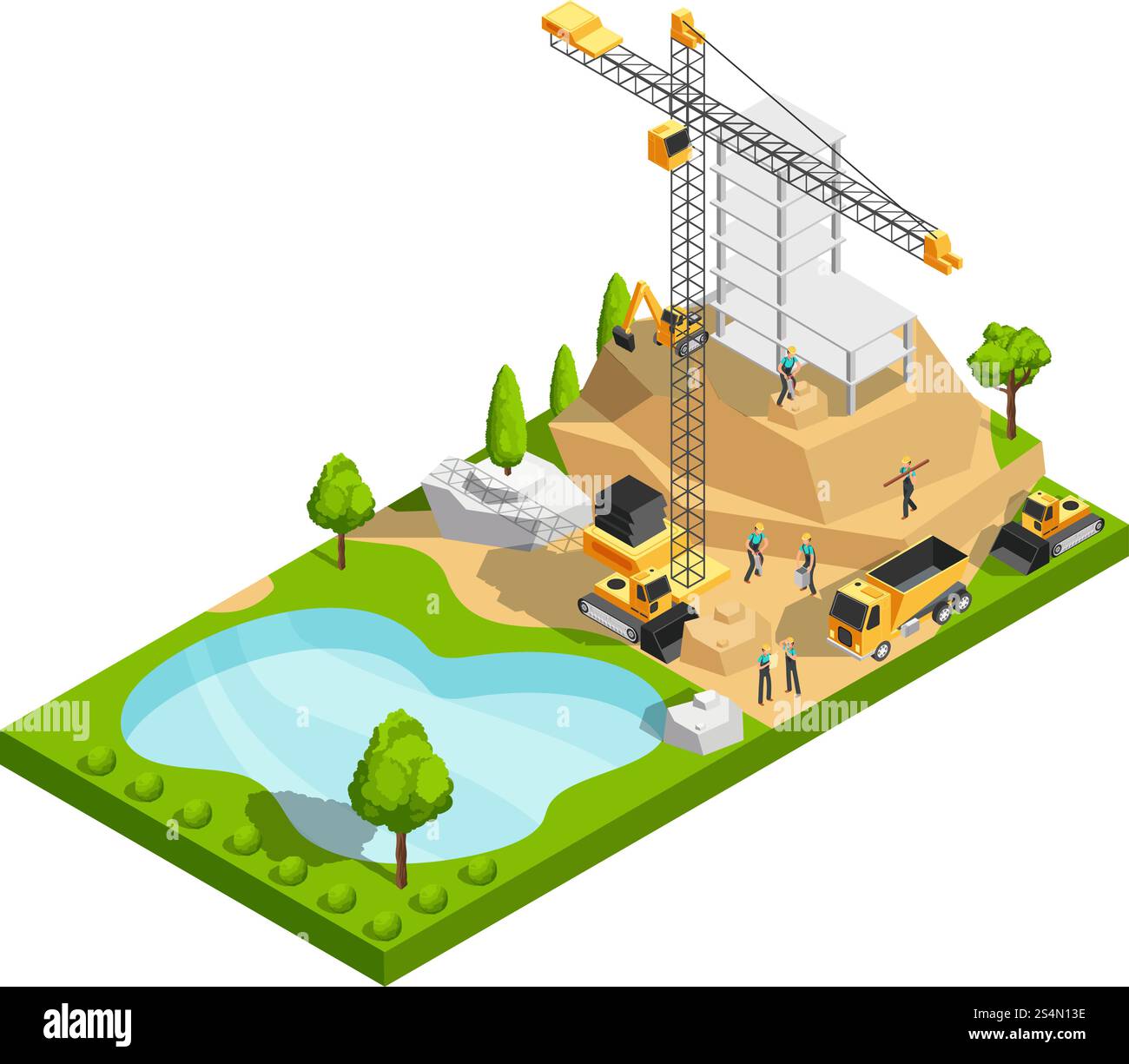 Commercial building construction 3d isometric vector concept for ...