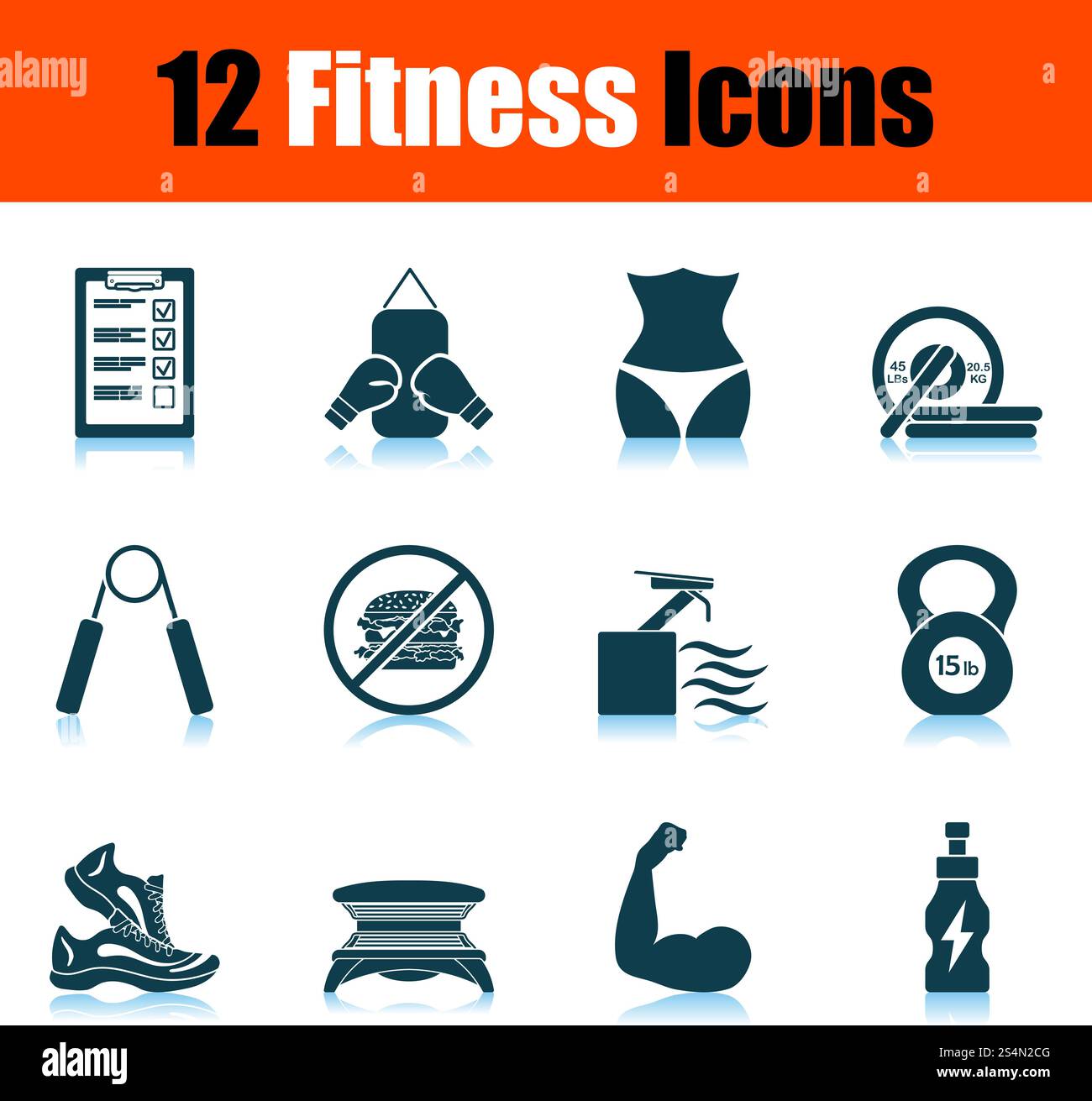 Fitness Icon Set. Shadow Reflection Design. Vector Illustration Stock ...