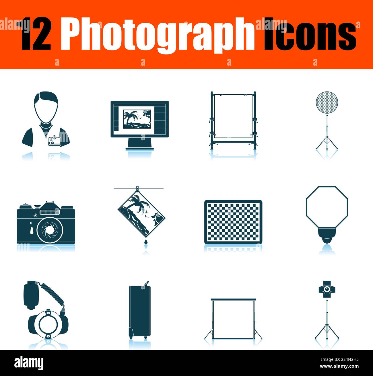 Photograph Icon Set. Shadow Reflection Design. Vector Illustration. Stock Vector