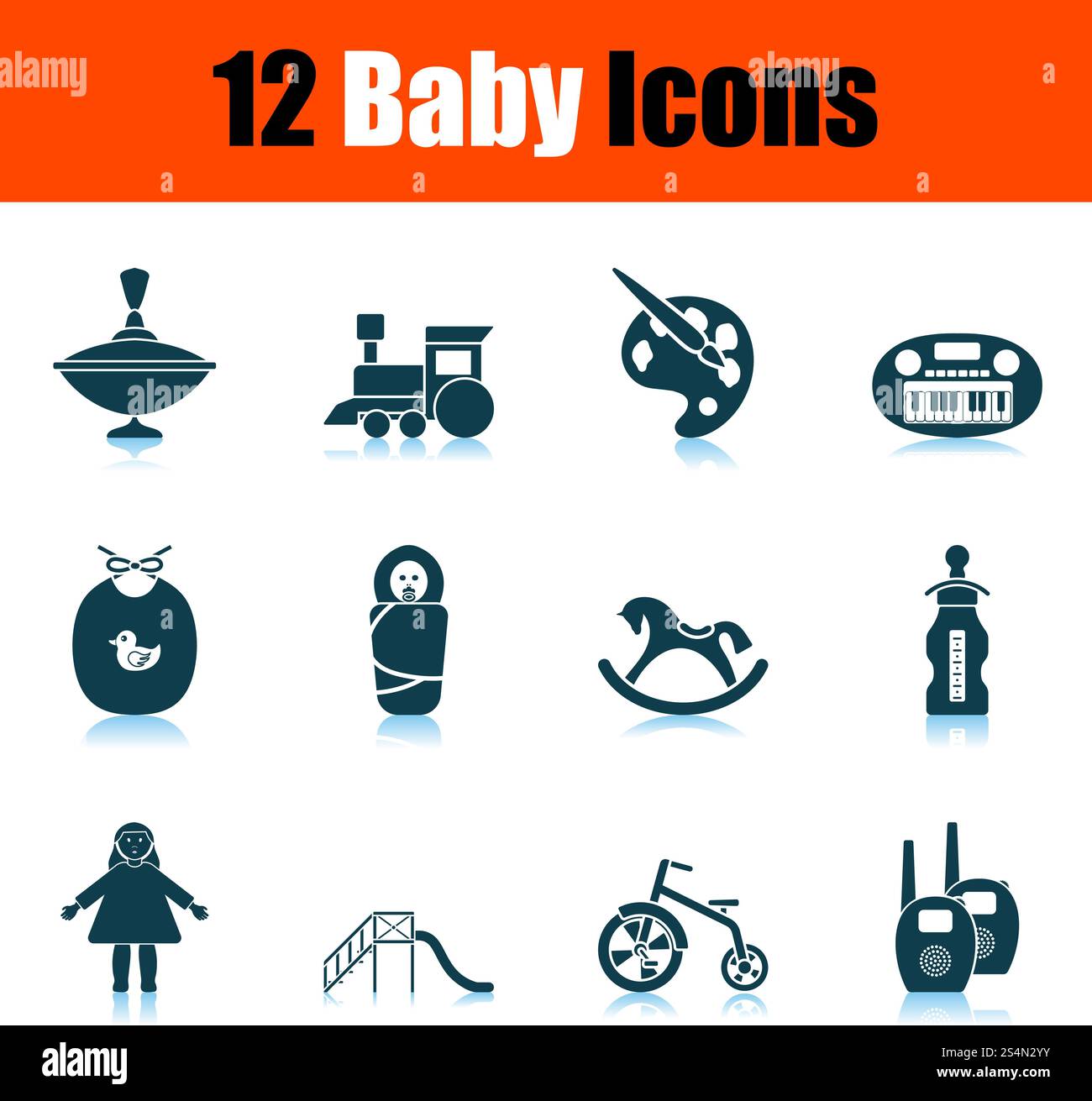 Baby Icon Set. Shadow Reflection Design. Vector Illustration Stock ...