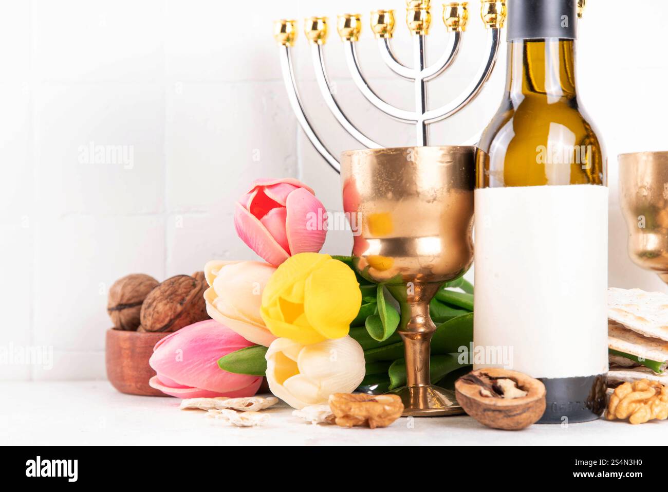 Passover celebration background. Traditional ritual Jewish bread matzah ...