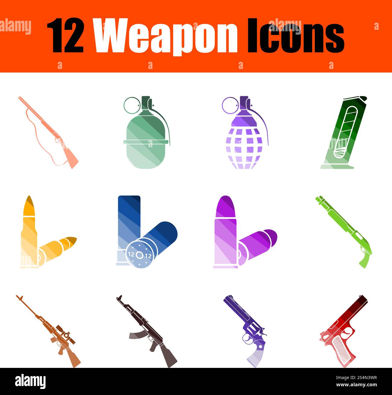 Weapon Icon Set. Flat Color Ladder Design. Vector Illustration Stock ...