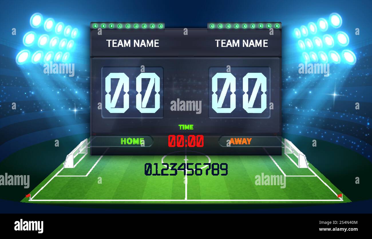 Stadium electronic sports scoreboard with soccer time and football ...