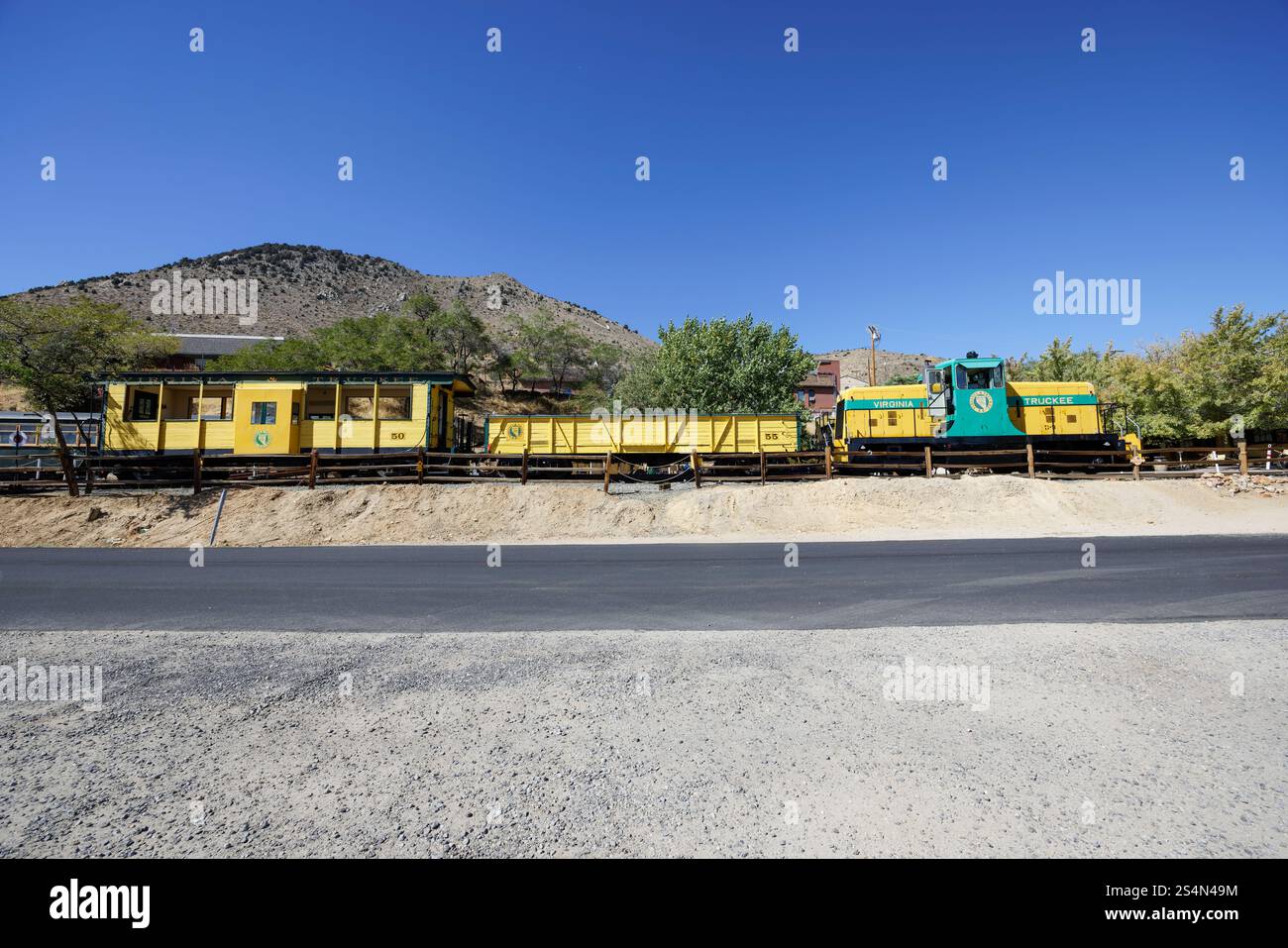 Train carriages of the Virginia and Truckee Railroad Depot of F street US historic landmark district silver rush Virginia City, Storey County, Nevada Stock Photo