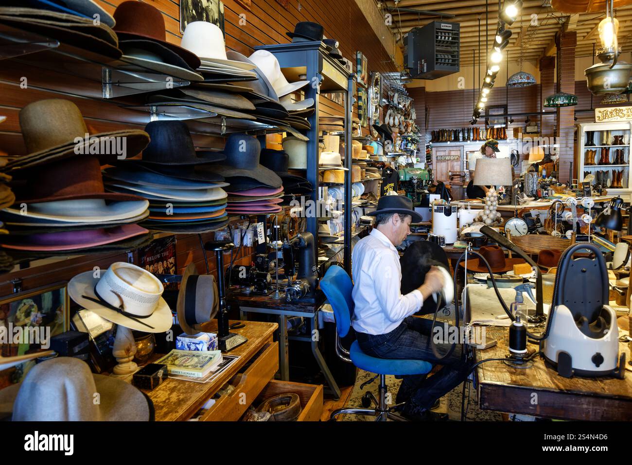 Virginia City Hat Maker and western apparel store in US historic landmark district silver rush Virginia City, Storey County, Nevada Stock Photo