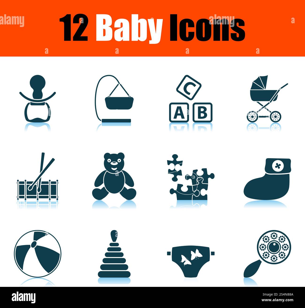Baby Icon Set. Shadow Reflection Design. Vector Illustration Stock ...