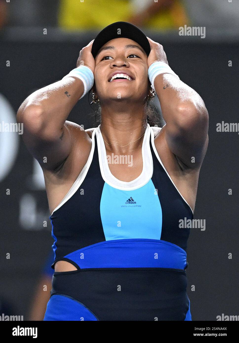 Destanee Aiava of Australia reacts after winning her round 1 match