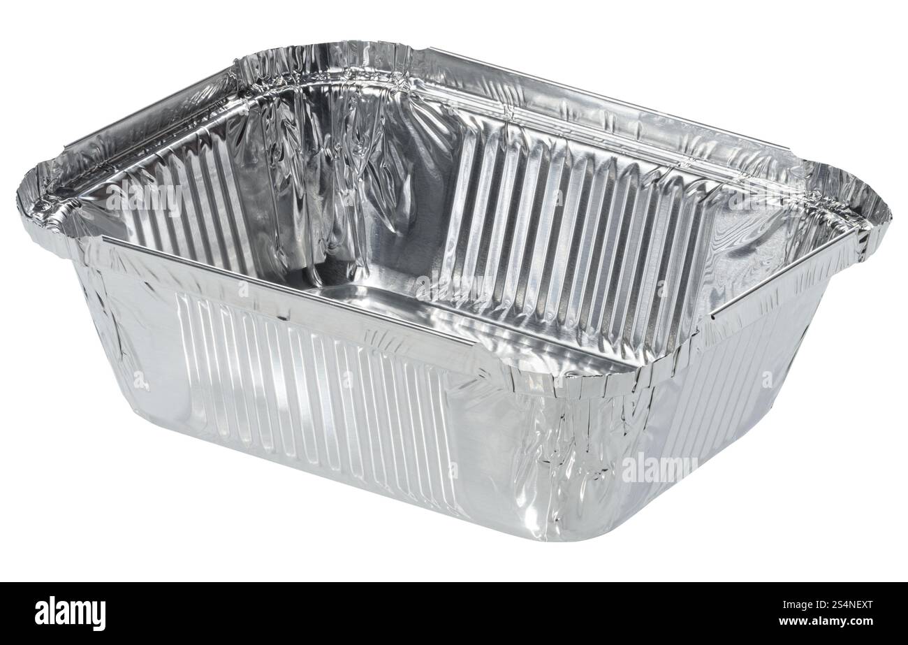 Empty foil baking dish on isolated background Stock Photo