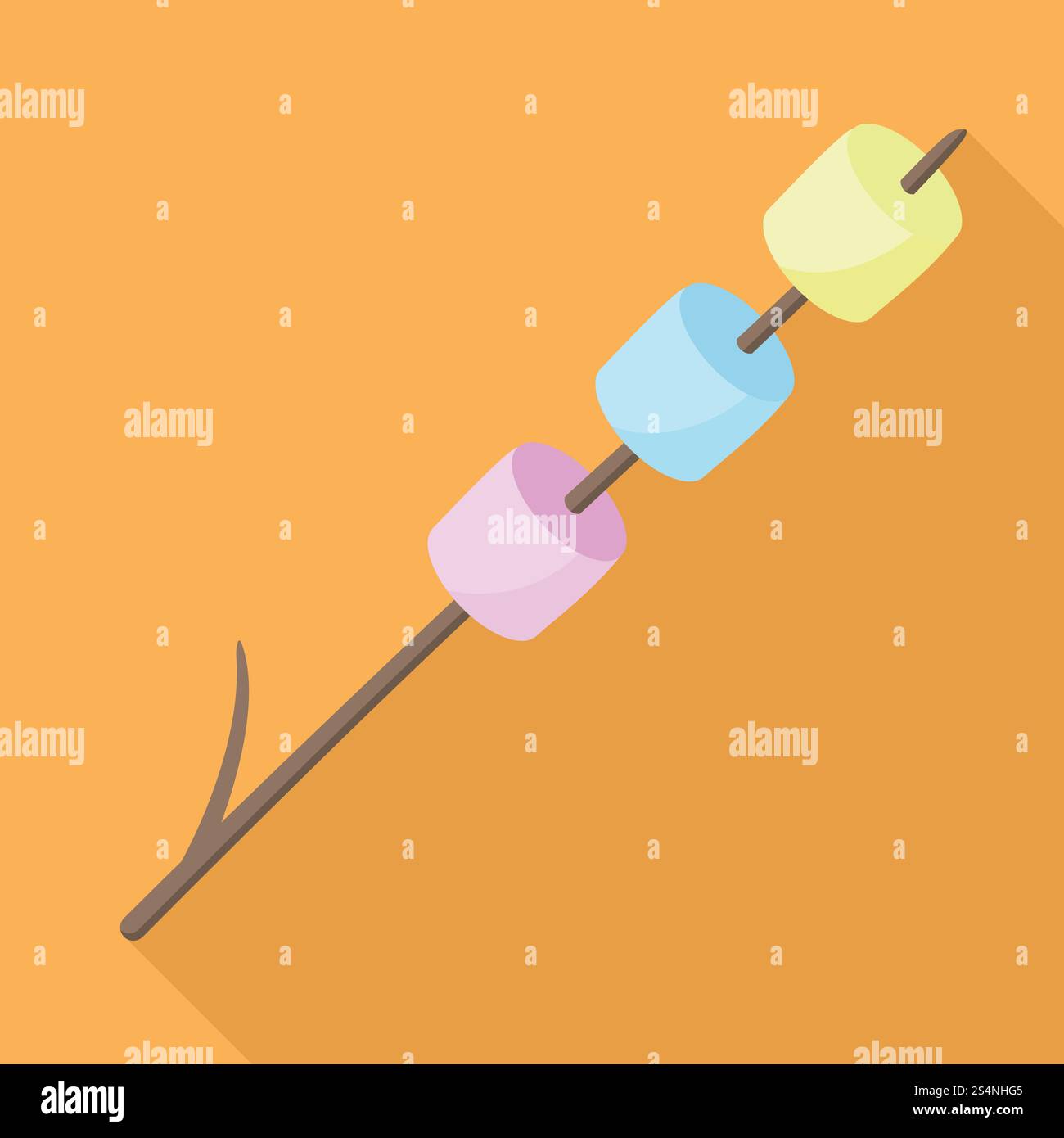Marshmallow on wood stick icon. Flat illustration of marshmallow on wood stick vector icon for web design. Marshmallow on wood stick icon, flat style Stock Vector
