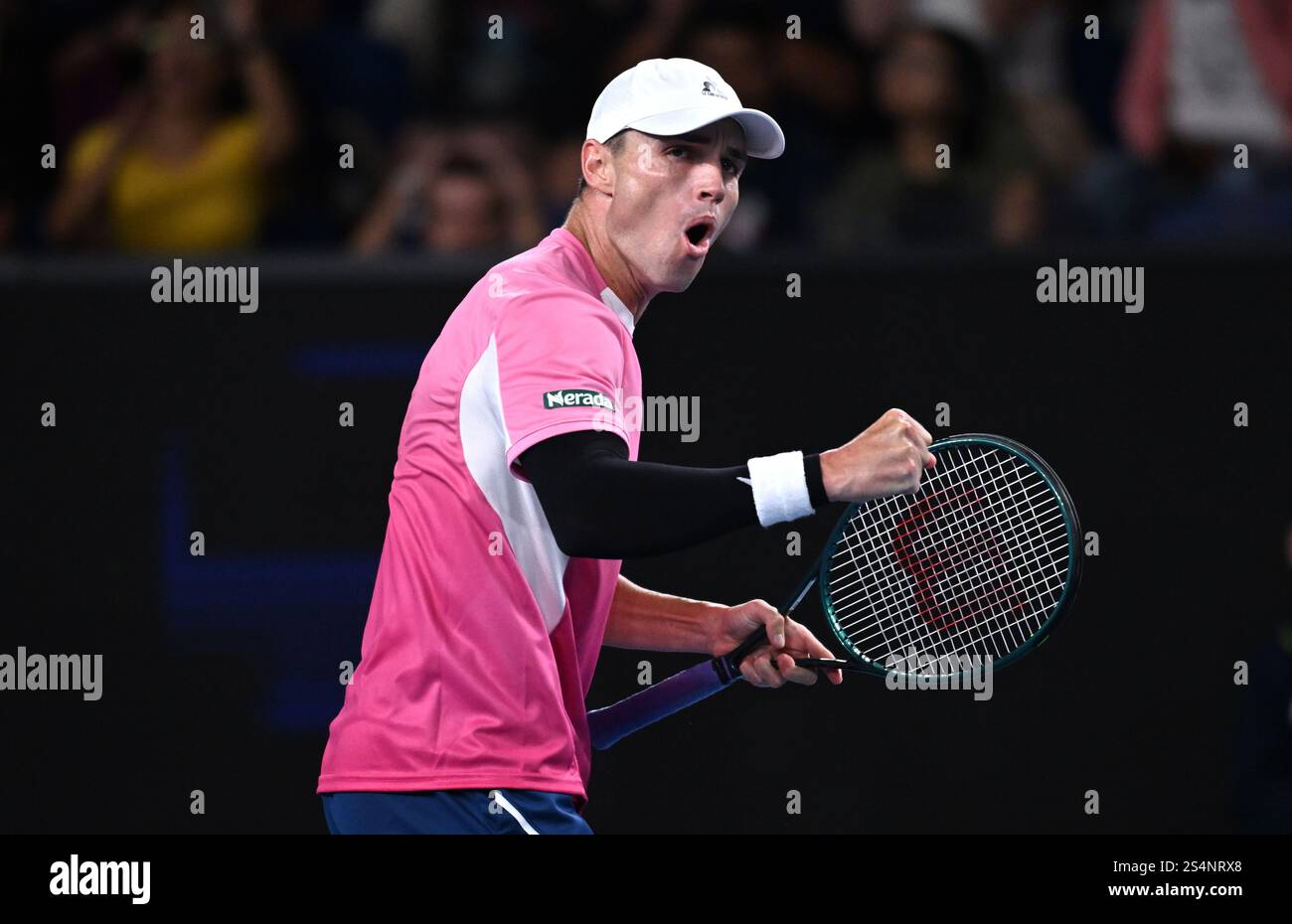 Christopher O'Connell of Australia reacts during his round 1 match