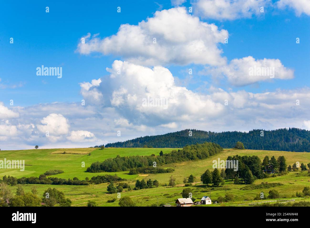 Summer mountain view with village outskirts Stock Photo