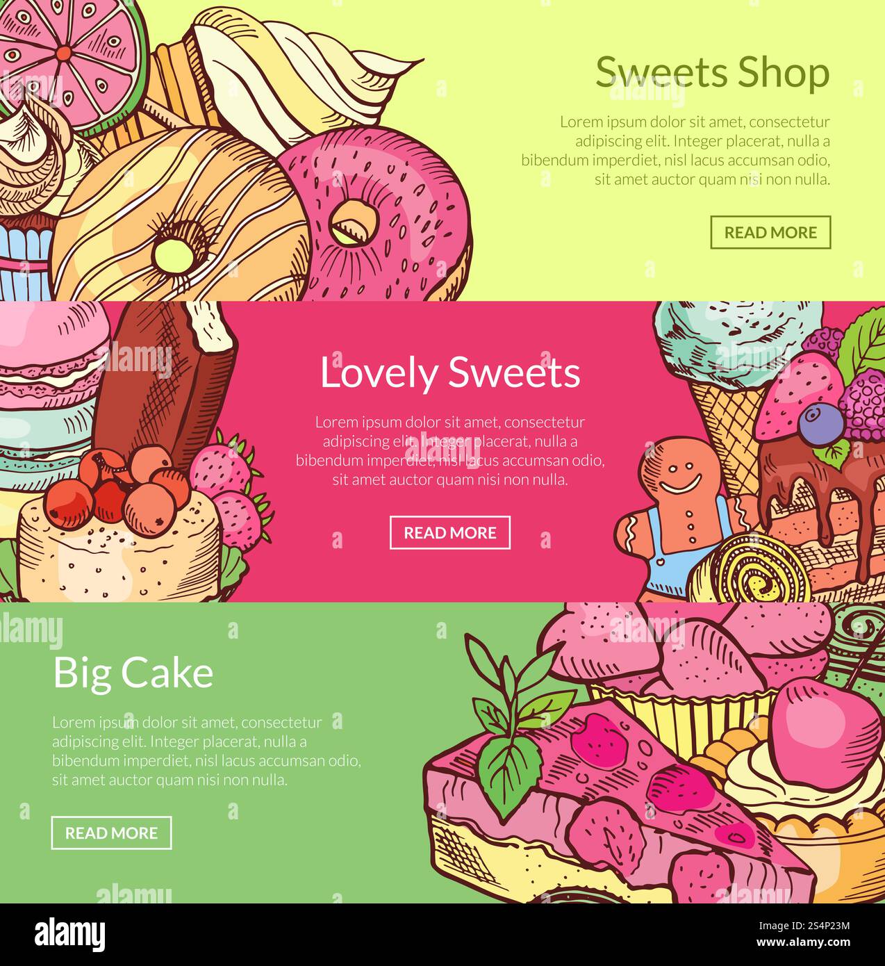 Vector hand drawn sweets horizontal banner and poster templates ...