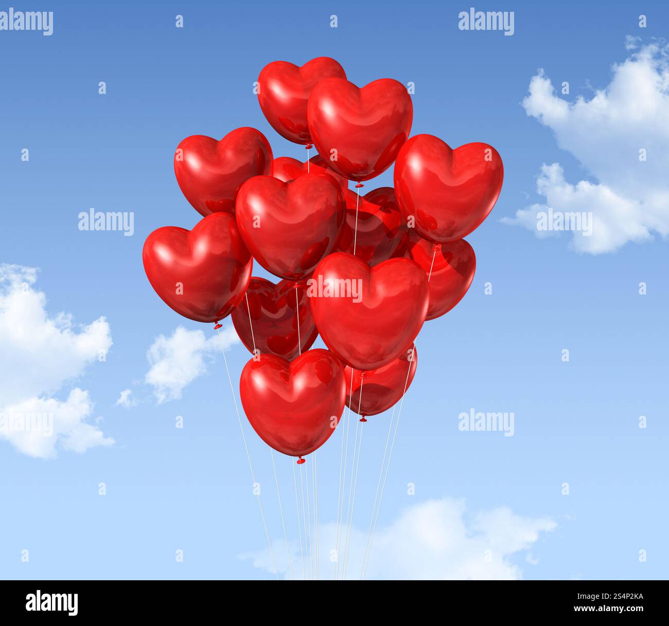 red heart shaped balloons floating in the sky. valentines day symbol ...