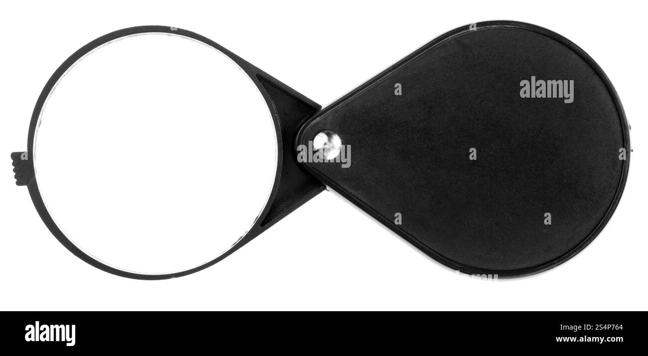 black folding magnifier loupe isolated on white Stock Photo - Alamy