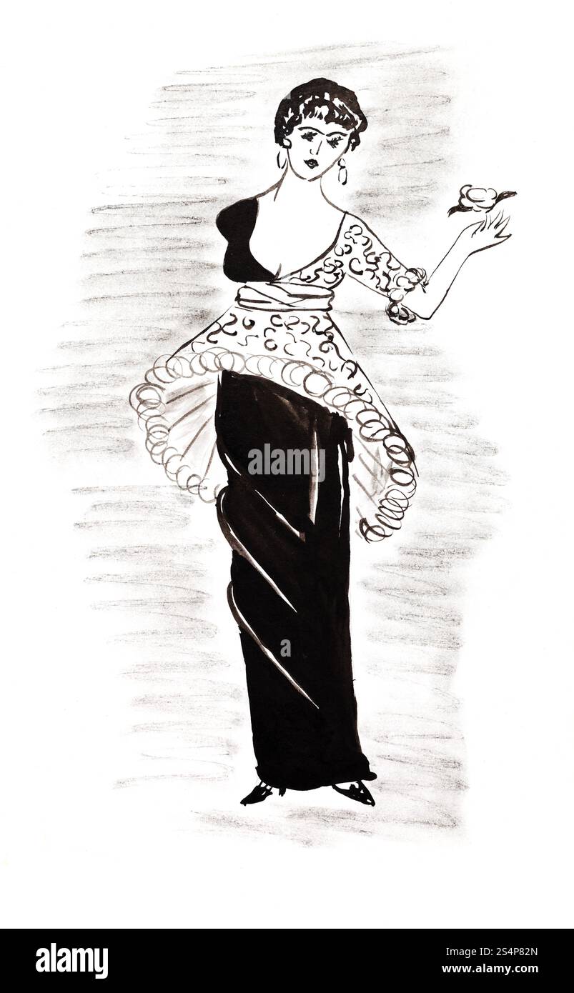 Retro woman cocktail dress illustration hi-res stock photography and images