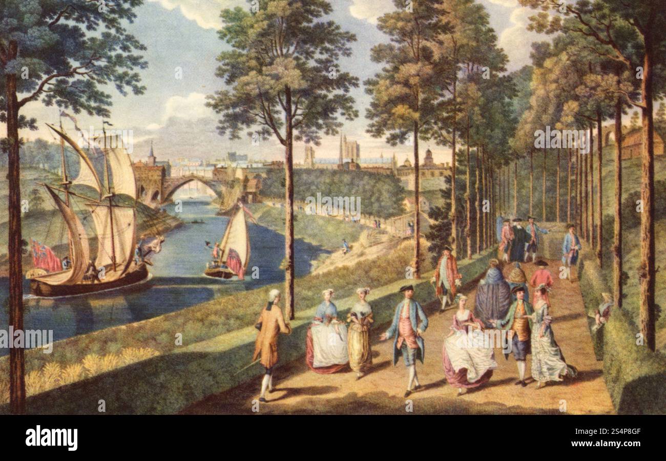 New Terrace Walk, York, 1756. By Charles Grignion the Elder (1721-1810), after Nathan Drake (c1728-1778). A Georgian view of New Terrace Walk, York, England. New Tarrace Walk runs along the River Ouse from St George’s Field downstream. Stock Photo