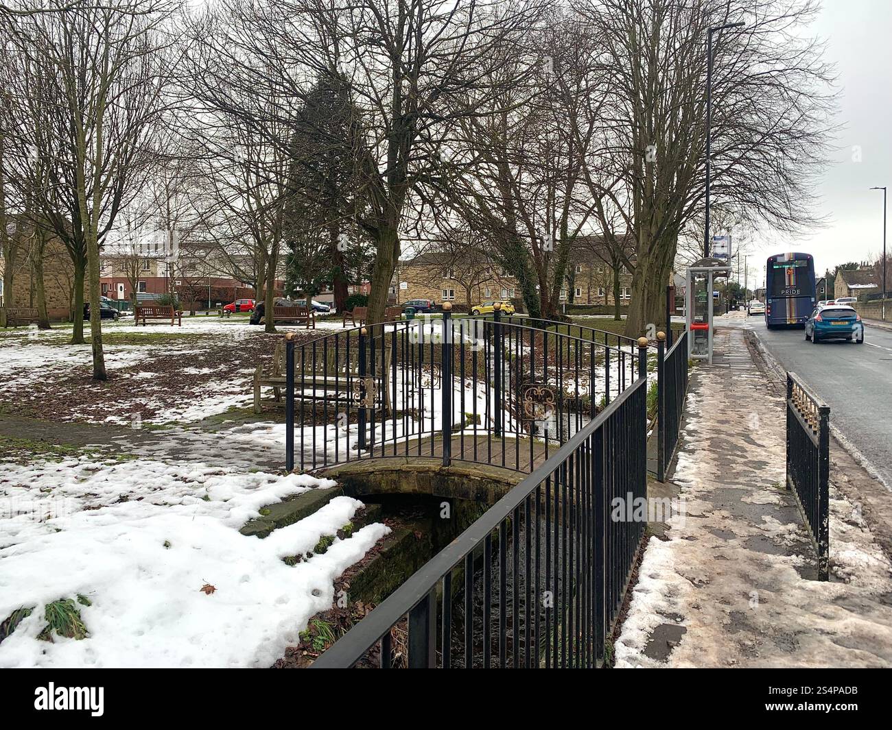 Burley in Wharfedale UK Yorkshire England Village Town people Winter Autumn Spring cold weather ice snow stone houses old Victorian design gardens - Smartphone Captured Stock Image