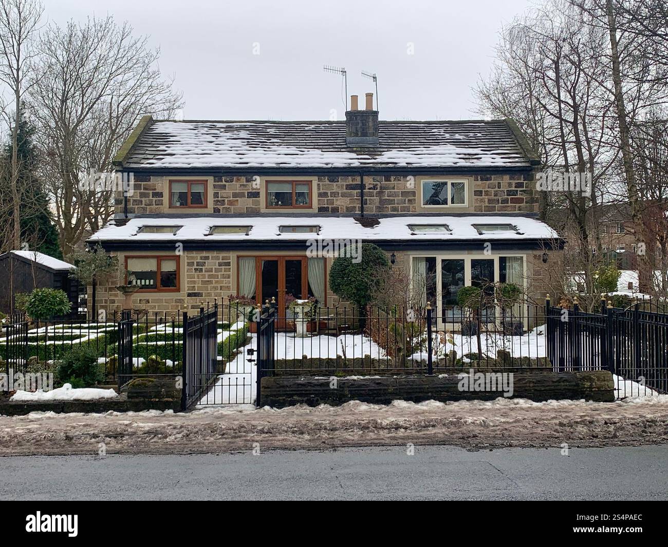 Burley in Wharfedale UK Yorkshire England Village Town people Winter Autumn Spring cold weather ice snow stone houses old Victorian design gardens - Smartphone Captured Stock Image