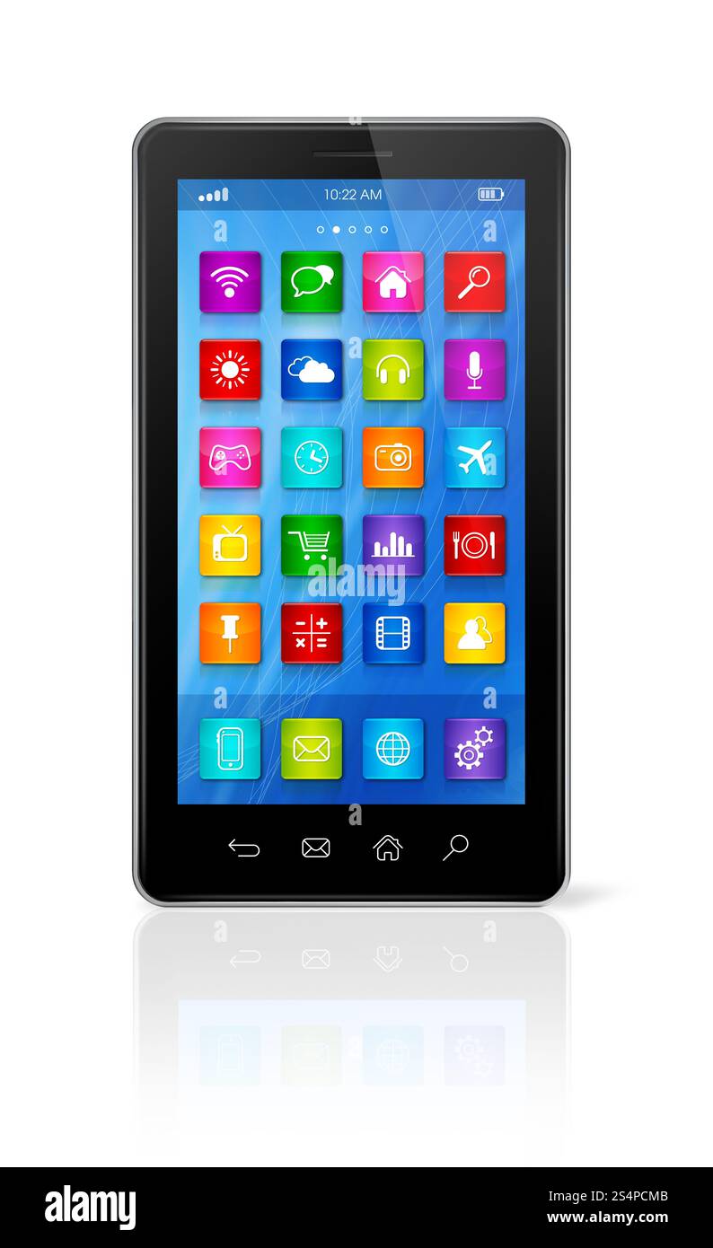 3D smartphone, mobile phone - apps icons interface - isolated on white ...