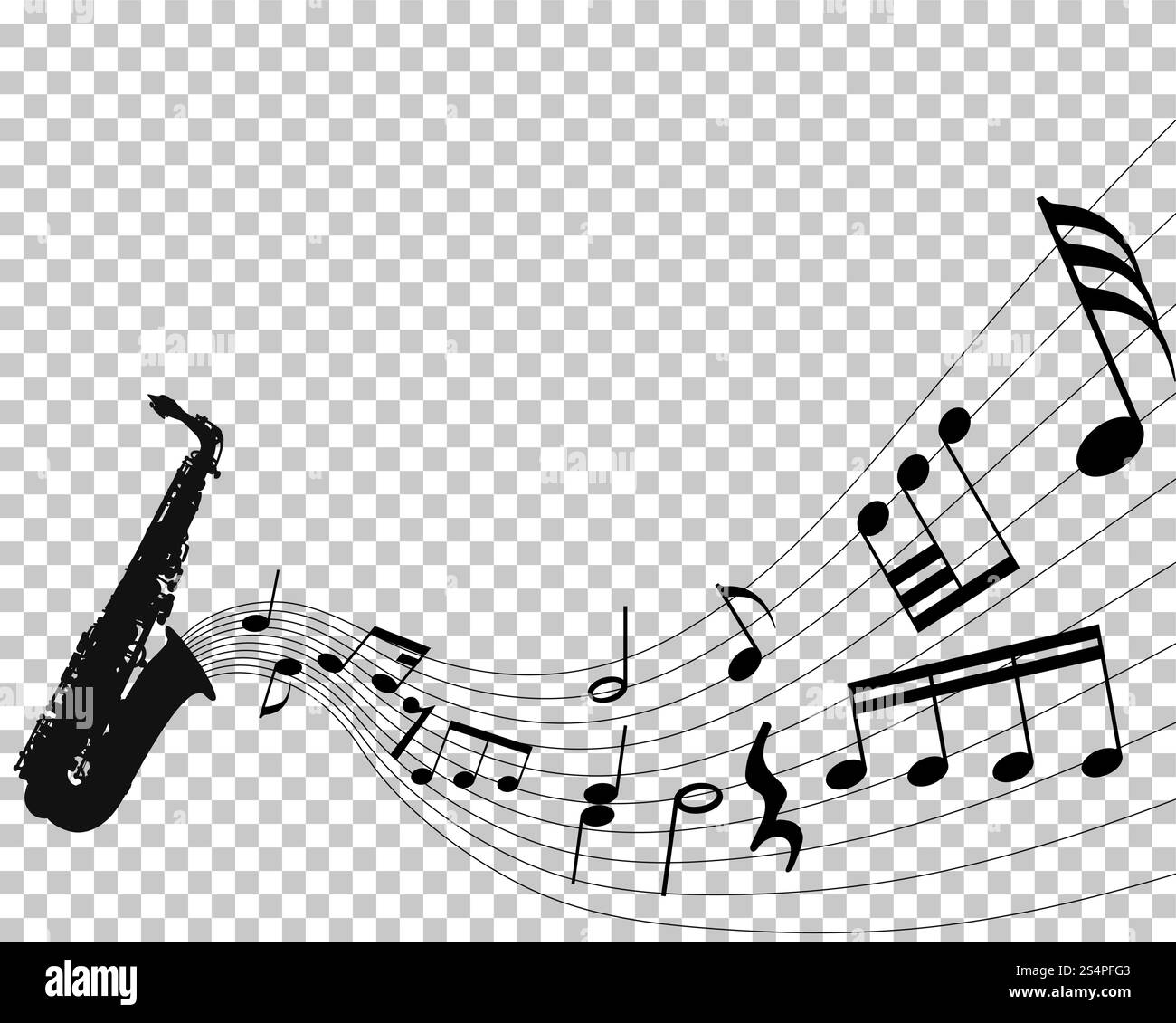 Abstract music background with different notes and wind instruments ...