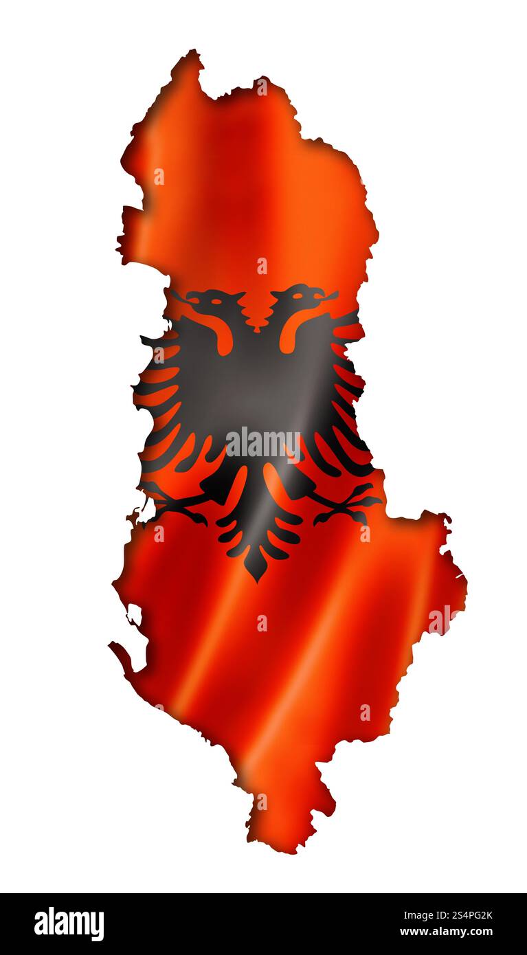 albania-flag-map-three-dimensional-render-isolated-on-white-stock