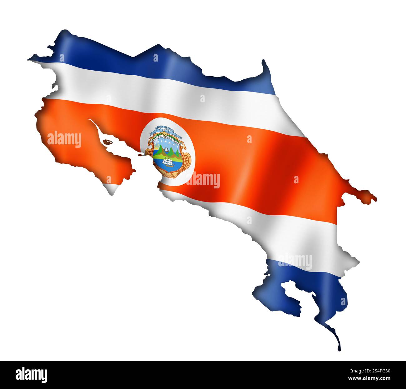 Costa Rica flag map, three dimensional render, isolated on white Stock Photo