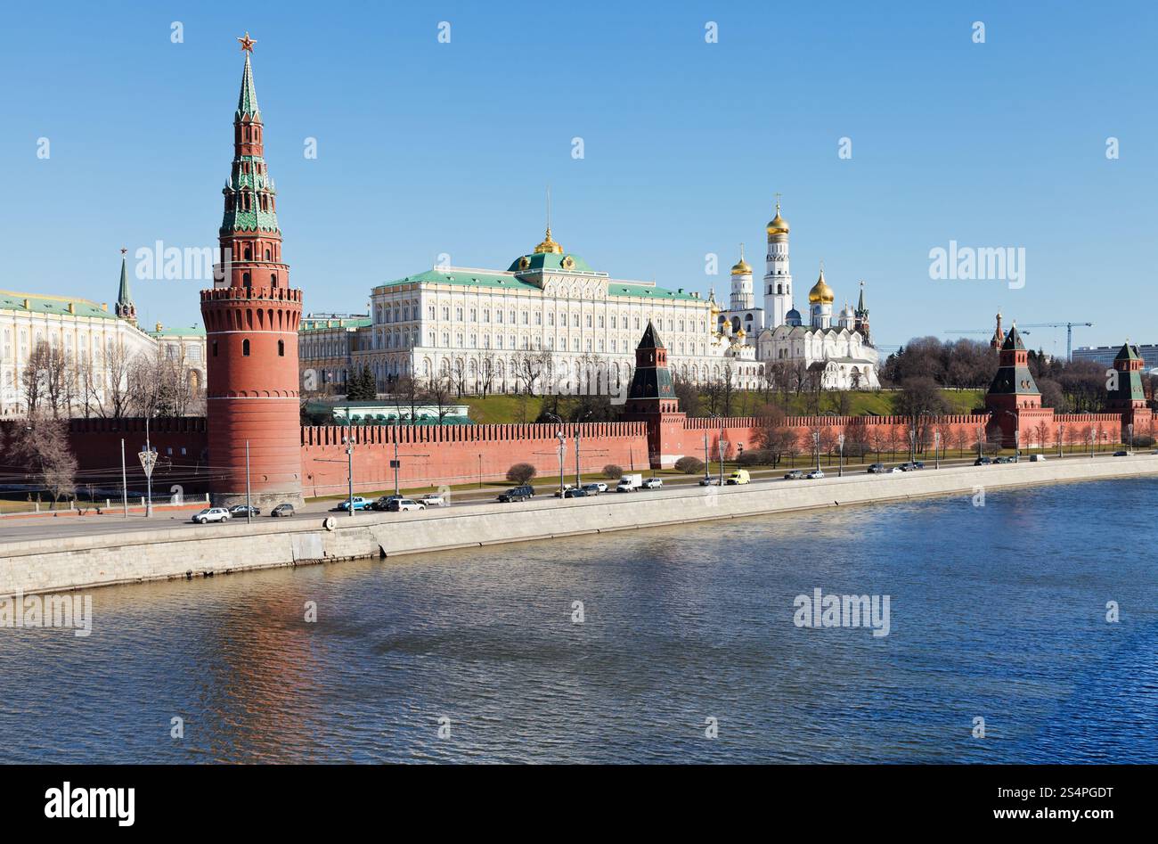 view of Kremlin, embankment, Moskva river in Moscow in spring day Stock Photo