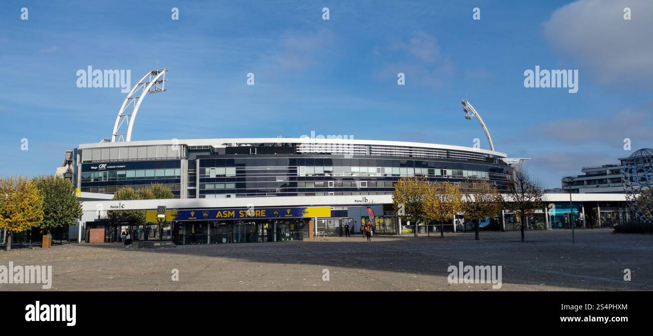 Located in Clermont Ferrand, Stade Marcel Michelin offers a glimpse of contemporary design with its distinctive architecture and surrounding greenery. - Smartphone Captured Stock Image