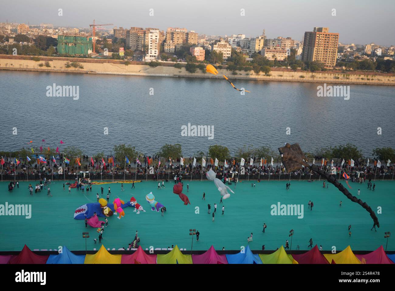 Kites fly during an International kite festival in Ahmedabad, India