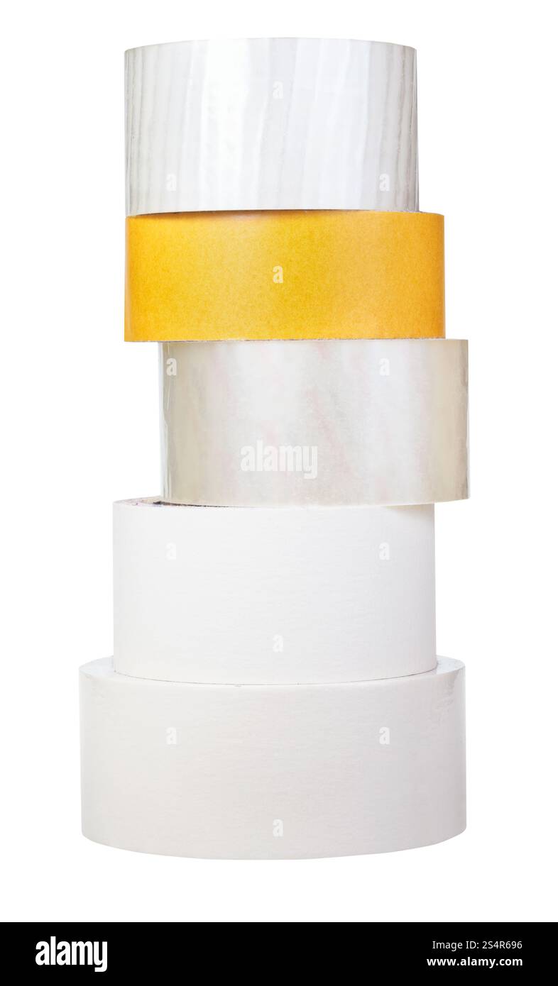 pile of adhesive tape rolls isolated on white background Stock Photo