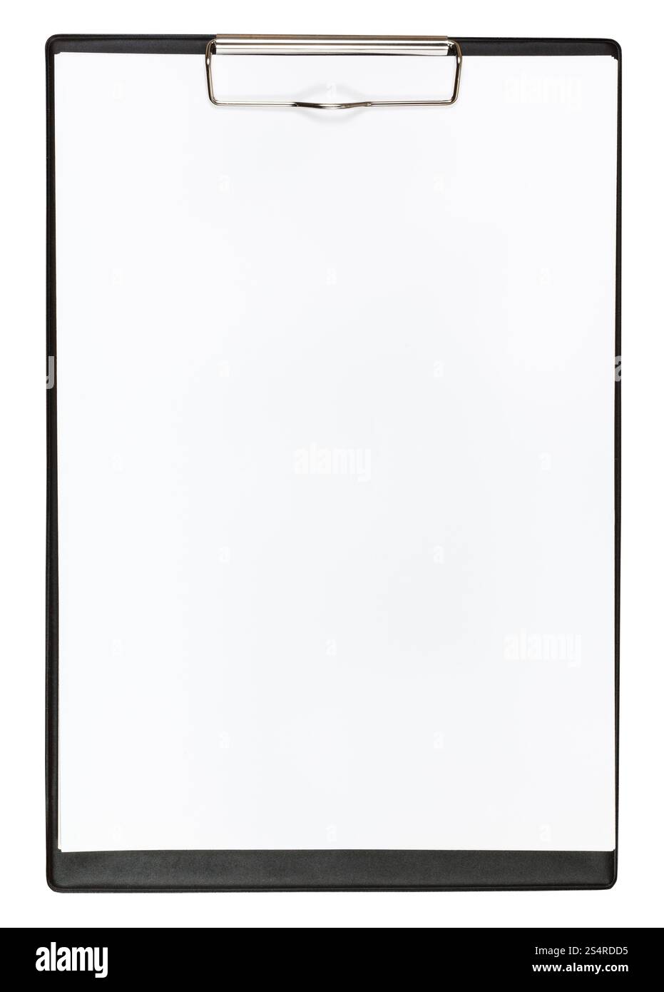 black leather clipboard with empty sheet of paper isolated on white ...