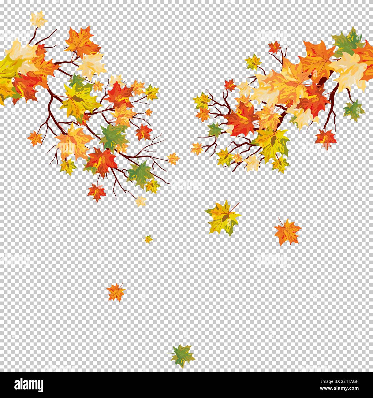 Autumn maple tree with falling leaves. Vector illustration Stock Vector ...